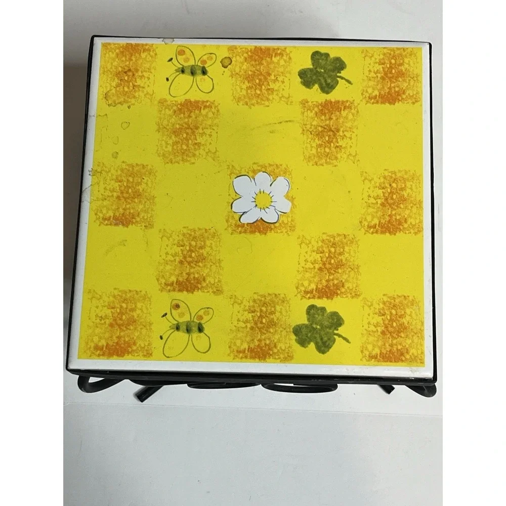 Chinese Yellow Miniature Butterflies Tile Plant Stand